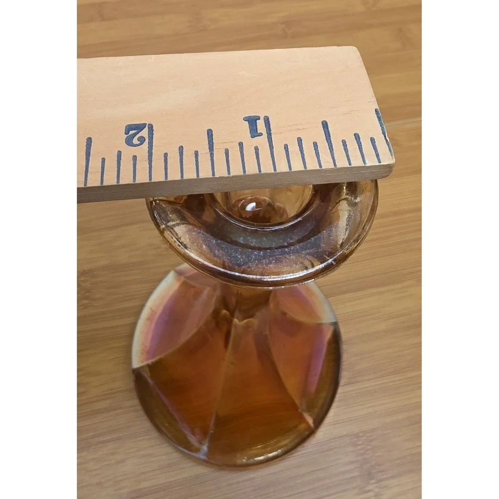 Vintage Marigold Carnival Glass Candle Holder Candlestick Decorative Iridescent